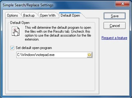 Simple Search-Replace default program selection for opening files